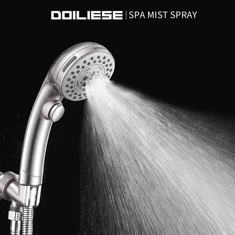 DOILIESE Shower Head, High Pressure 6 Setting Shower Head Hand-Held with ON/OFF Switch and Spa Spray Mode - Shower Heads with Handheld Spray High Pressure - Brushed Nickel - Image 4
